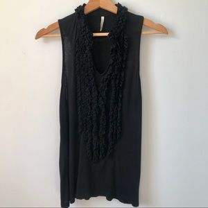 Olivia Moon Black Sleeveless Ruffle Blouse, Size M